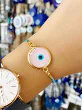 Pink Murano Evil Eye Bracelet, Adjustable Cotton String Bracelet, Evil Eye Bead