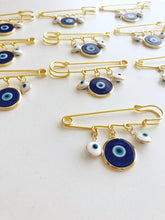 Evil Eye Wedding Favor, Evil Eye Safety Pin, Blue Murano Evil Eye Bead