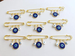 Evil Eye Wedding Favor, Evil Eye Safety Pin, Blue Murano Evil Eye Bead