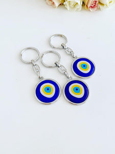 Blue Evil Eye Keychain, Silver Keychain, Minimalist Key Chain