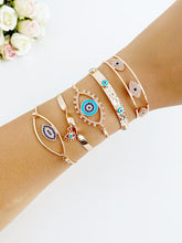 Cuff Evil Eye Bracelet, Rose Gold Bracelet Set, Bangle Bracelet