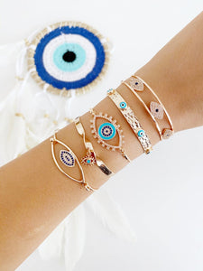 Cuff Evil Eye Bracelet, Rose Gold Bracelet Set, Bangle Bracelet