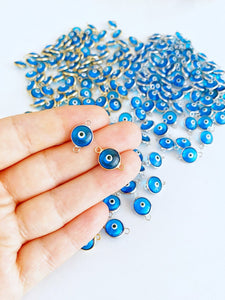 10 pcs Glass Evil Eye Charm, 10mm Evil Eye Connector, Gold Silver Beads