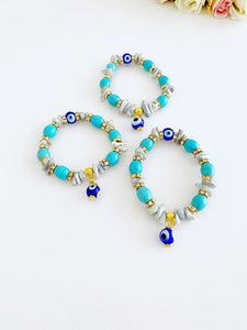 Evil Eye Bracelet, Baroque Bead Bracelet, Stretch Bracelet, Turquoise Bead