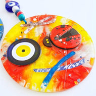 Glass Evil Eye Wall Hanging, Ladybug Wall Hanging, Handmade Mosaic Decor