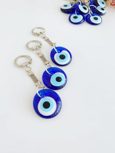 Blue Evil Eye Keychain, Glass Evil Eye Bead, Greek Evil Eye