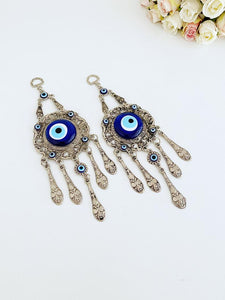 Evil Eye Wall Hanging, Blue Evil Eye Bead, Metal Wall Decor