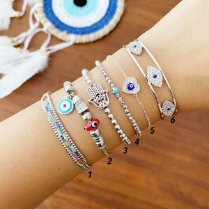 Silver Evil Eye Bracelet, Evil Eye Cuff Bracelet, Greek Evil Eye Jewelry