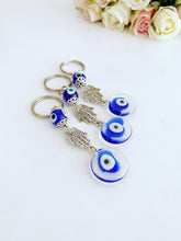 Silver Hamsa Evil Eye Keychain, Blue Glass Evil Eye Bead, Hamsa Hand Charm