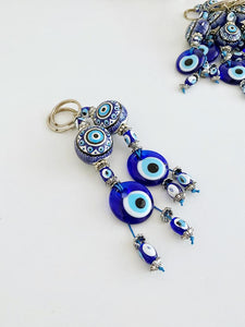Blue Evil Eye Keychain, Ceramic Ball Charm Keychain, Evil Eye Key Ring