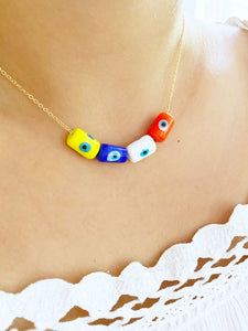 Evil Eye Necklace, Customized Necklace, Handmade Murano Tube Beads Necklace