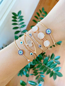 Rose Gold Bracelet Set, Evil Eye Bracelet, Blue Evil Eye, Hamsa Hand Bracelet