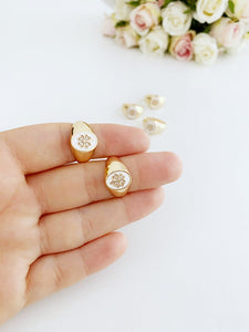 Gold Daisy Ring, Clover Ring, Adjustable Chunky Ring
