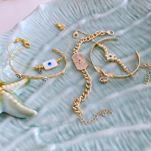 Gold Chain Bracelet, Evil Eye Bracelet, Zircon Star Bracelet, Evil Eye Jewelry