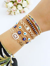 Blue Evil Eye Bracelet, Bangle Evil Eye Bracelet, Gold Chain Bracelet