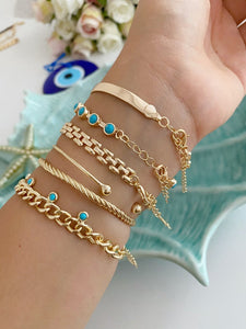 Gold Evil Eye Bracelet, Gold Link Chain Bracelet, Bangle Evil Eye Jewelry