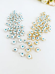 White Evil Eye Beads, Evil Eye Connector, Silver Gold Evil Eye Charm