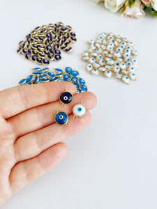 White Evil Eye Beads, Evil Eye Connector, Silver Gold Evil Eye Charm