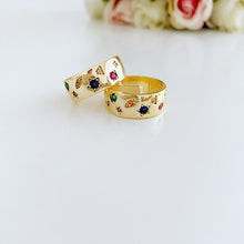 Gold Custome Ring, Geometric Shape Ring, Rainbow Stone Ring Gift for Her, Zircon