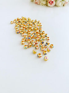 Evil Eye Beads, Square Spacer Beads on Four Sides, Evil Eye Brass Beads, Cube