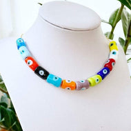 Murano Evil Eye Necklace, Glass Murano Tube Bead, Greek Evil Eye