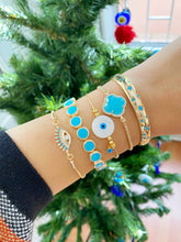 Gold Evil Eye Bracelet, Turquoise Bead Bracelet, Bangle Bracelet