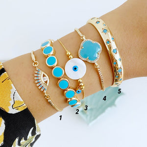 Gold Evil Eye Bracelet, Turquoise Bead Bracelet, Bangle Bracelet