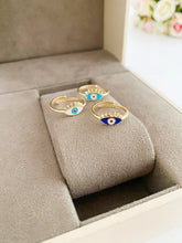Gold Dainty Evil Eye Ring, Blue White Evil Eye Beaded Ring, Adjustable Ring