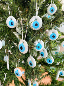 Christmas Tree Ornaments, White Evil Eye Bead, Evil Eye Decor, Glass Bead