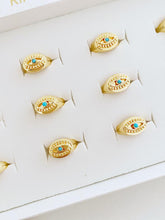 Gold Evil Eye Ring, Signet Ring, Adjustable Ring, Greek Evil Eye
