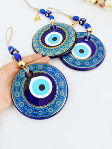 Evil Eye Wall Hanging, Patterned Wall Hanging, Painted Evil Eye Home Decor (9-13cm)