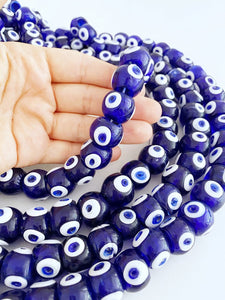 50 pcs Chunky Evil Eye Beads, Artisan Handmade Glass Bead, Blue Evil Eye