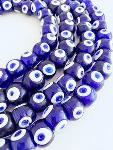 50 pcs Chunky Evil Eye Beads, Artisan Handmade Glass Bead, Blue Evil Eye