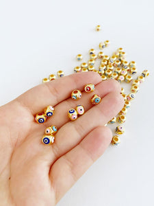 Evil Eye Beads, Square Spacer Beads on Four Sides, Evil Eye Brass Beads, Cube
