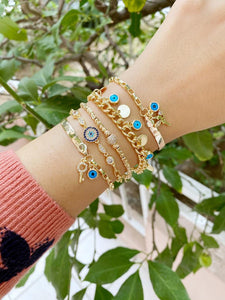 Evil Eye Chain Bracelet, Gold Chain Bracelet, Blue Evil Eye Charm Bracelet