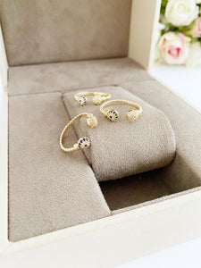 Gold Evil Eye Ring, Adjustable Ring, Zircon Ring