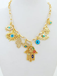 Gold Chain Necklace, Evil Eye Necklace, Chunky Chain Necklace, Hamsa Hand