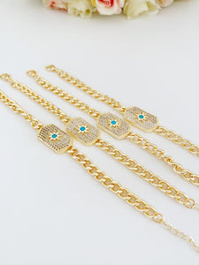 North Star Charm Bracelet, Gold Curb Chain Bracelet, Best Friend Bracelet