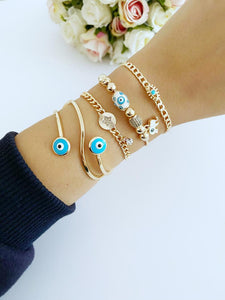 Gold Evil Eye Bracelet, Bangle Bracelet, Pandora Bracelet