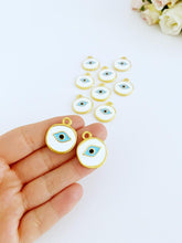 White Evil Eye Charm, Brass Evil Eye Bead, Gold Evil Eye Pendant