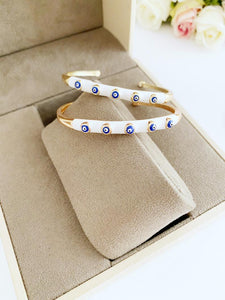 Evil Eye Bracelet, White Band Bracelet, Cuff Bracelet