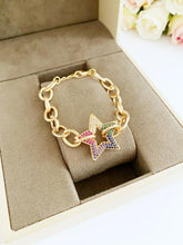 Gold Chunky Link Chain Bracelet, Star Charm Bracelet, Zircon Star Charm