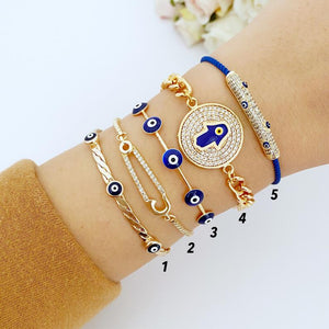 Blue Evil Eye Bracelet, Evil Eye Jewelry, Cuff Bracelet, Zircon Hamsa Hand
