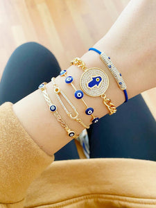 Blue Evil Eye Bracelet, Evil Eye Jewelry, Cuff Bracelet, Zircon Hamsa Hand