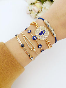 Blue Evil Eye Bracelet, Evil Eye Jewelry, Cuff Bracelet, Zircon Hamsa Hand