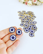 Blue Evil Eye Charm, Gold Plated Evil Eye Bead, Brass Evil Eye Charm