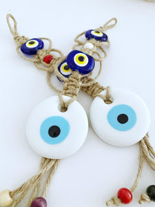 White Evil Eye Bead, Evil Eye Wall Hanging, Macrame Wall Hanging, Home Gift
