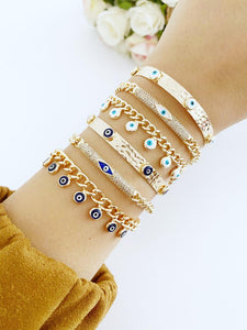 Gold Evil Eye Bracelet, Cuff Bracelet, Chain Link Bracelet, Evil Eye Jewelry
