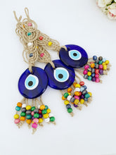Evil Eye Wall Hanging, Blue Glass Evil Eye Bead, Wood Beads