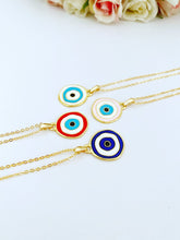 Gold Evil Eye Necklace, Enamel Evil Eye Charm, Gold Evil Eye Charm, Blue White Red Pink Evil Eye Bead